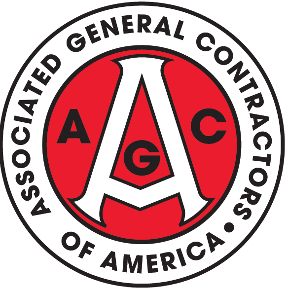 Logo of the Associated General Contractors of America, featuring a large white letter "A" with the letters "G" and "C" inside, on a red circular background with a white border.